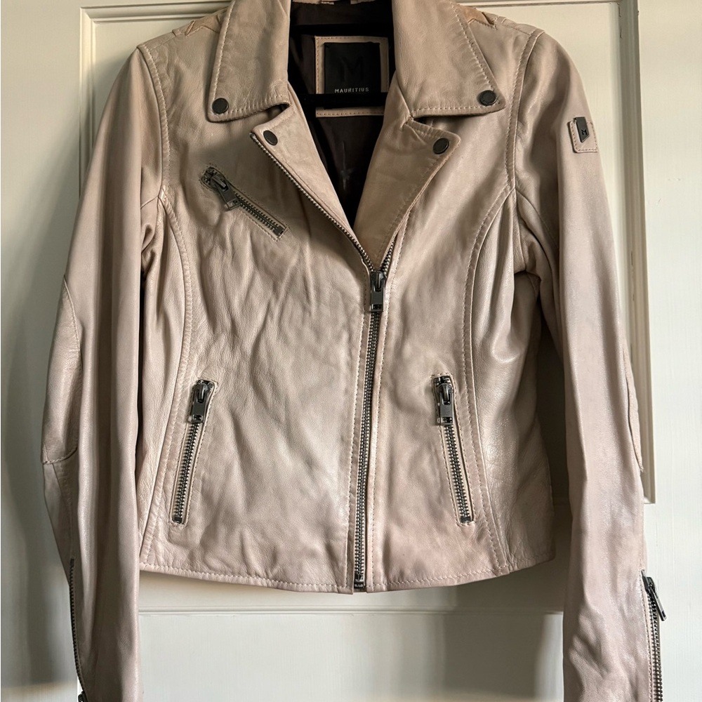 Mauritius Christy Stars Beige Leather Jacket